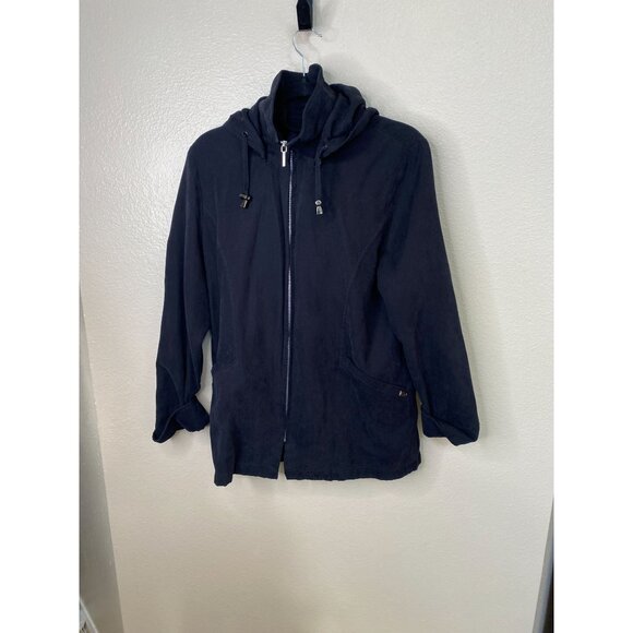 London Fog Womens Hooded Zip-Up Jacket Petite S Black Polyester Blend Casual - Picture 1 of 7